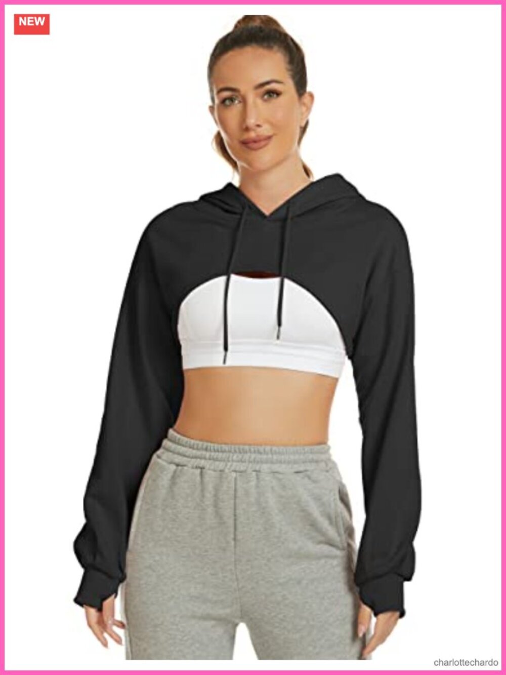 Cropped Cutout Hoodie with Thumb Holes for Women